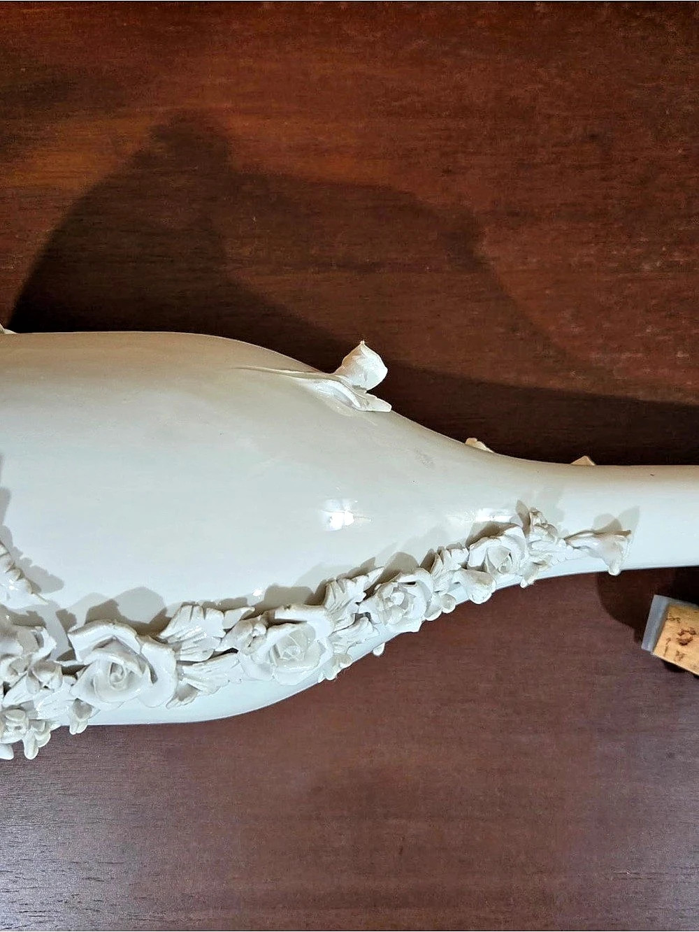 Vintage Italian Capodimonte Style Porcelain Rose Bottle Decanter White 3D Floral